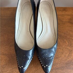 Ann Taylor Black Pointed Toe Leather Heels